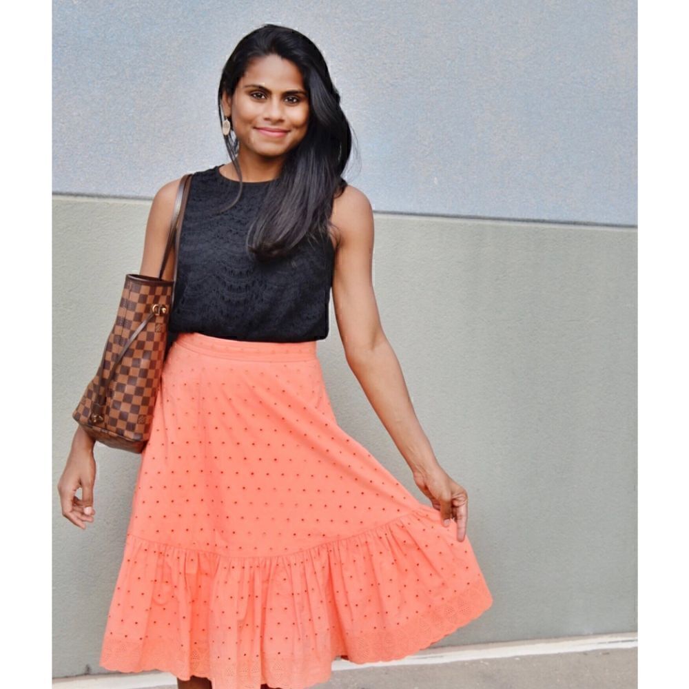 NWOT J Crew Tiered Midi Eyelet Skirt in “Neon Flame” Size 8